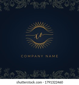 Elegant luxury letter XO logo. This icon incorporate with abstract rounded thin geometric shape in floral background. It will be suitable for which company or brand name start those initial.