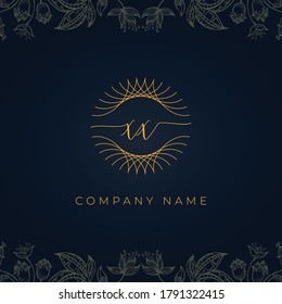 Elegant luxury letter XX logo. This icon incorporate with abstract rounded thin geometric shape in floral background. It will be suitable for which company or brand name start those initial.