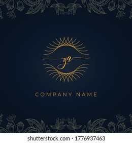 Elegant luxury letter YA logo. This icon incorporate with abstract rounded thin geometric shape in floral background.It will be suitable for Royalty, Boutique, Hotel, Heraldic, Jewelry.