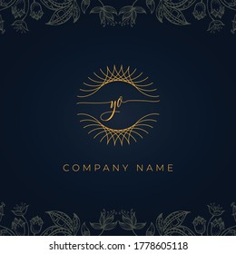 Elegant luxury letter YO logo. This icon incorporate with abstract rounded thin geometric shape in floral background.It will be suitable for Royalty, Boutique, Hotel, Heraldic, Jewelry.