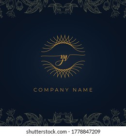 Elegant luxury letter YU logo. This icon incorporate with abstract rounded thin geometric shape in floral background.It will be suitable for Royalty, Boutique, Hotel, Heraldic, Jewelry.