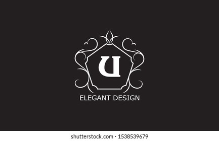 Elegant luxury logo template with letter U. Vector illustration for restaurant, royalty, boutique, cafe, hotel, heraldic, jewelry, fashion and more.