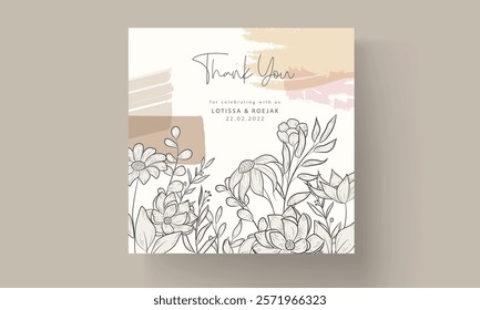 elegant luxury monoline flower wedding invitation card