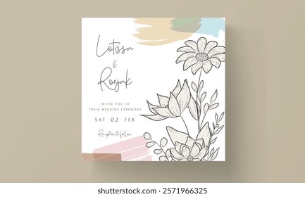 elegant luxury monoline flower wedding invitation card