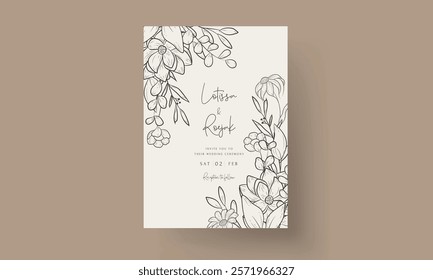 elegant luxury monoline flower wedding invitation card