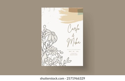 elegant luxury monoline flower wedding invitation card