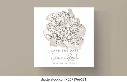 elegant luxury monoline flower wedding invitation card