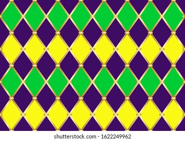 Elegant luxury pattern in traditional Mardi Gras holiday colors. Perfect to decorating clothes for carnival and up any room home, that needs a little color touch.