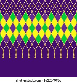 Elegant luxury pattern in traditional Mardi Gras holiday colors. Perfect to decorating clothes for carnival and up any room home, that needs a little color touch.