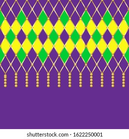 Elegant luxury pattern in traditional Mardi Gras holiday colors. Perfect to decorating clothes for carnival and up any room home, that needs a little color touch.