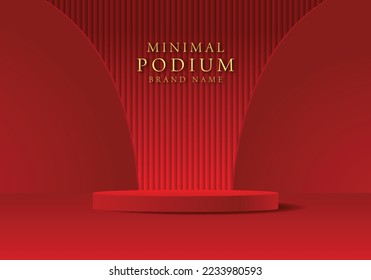 Elegant and luxury podium, red round stage on red background, perfect for product presentation for flyer banner and social media, vector eps 10