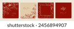 Elegant luxury red background with hand drawn gold flower pattern. Floral frame. Vector templates for social media post, wedding invitation, greeting card, packaging, branding, design