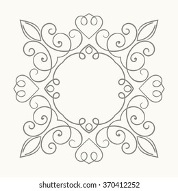 Elegant luxury retro floral frame. Design template for banner, card, invitation, label, emblem etc. Lineart vintage vector illustration.