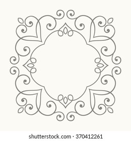 Elegant luxury retro floral frame. Design template for banner, card, invitation, label, emblem etc. Lineart vintage vector illustration.