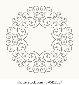 Elegant luxury retro floral frame. Design template for banner, card, invitation, label, emblem etc. Lineart vintage vector illustration.