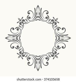 Elegant luxury retro floral frame. Design template for banner, card, invitation, label, emblem etc. Linear vintage vector illustration.