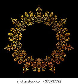 Elegant luxury retro floral gold frame. Design template for banner, card, invitation, label, emblem etc. Lineart vintage vector illustration.