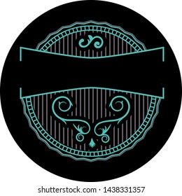 elegant luxury round lable template, black ,with blue swirl vintage badge design