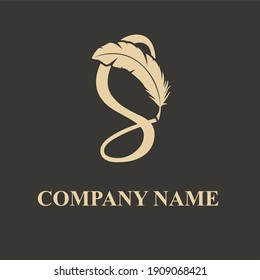 Elegant Luxury S Initial Letter with Feather for copywriter, storytelling, lawyer, story, fiction, legal logo vector design