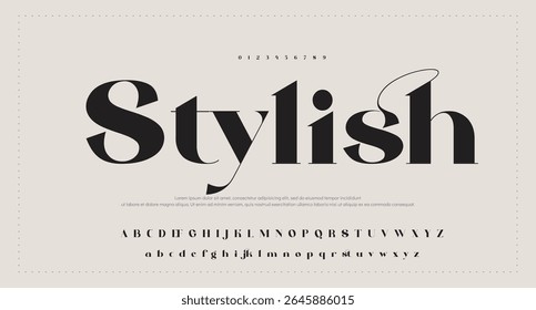 Elegant luxury sans serif alphabet display font vector. Beautiful typeface