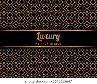 Elegant Luxury Seamless Geometric Pattern with Gold Lines on Black Background .