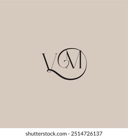 Estilo elegante y de lujo VM monograma logo de boda letra dinamyc curvy concepto inicial