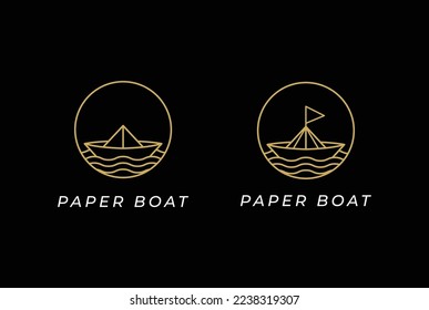 Elegant Luxury Sun Sunset Sunrise Paper Boat Line Monogram Logo Design Vector