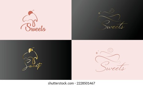 Elegant luxury sweet shop logo- cupcake vector  