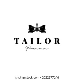 elegant luxury tailor, fashion logo design vector with sewing needle and bow tie