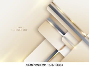 Elegante luxuriöse Vorlage abstrakter Hintergrund hellbraune Quadrate Schicht überlappend mit grauen, goldenen Streifen mit Lichteffekt. Vektorgrafik-Illustration