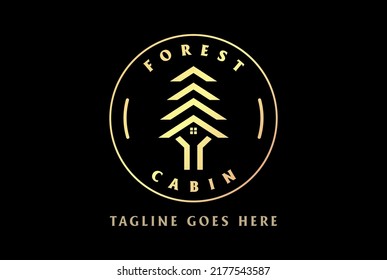 Elegant Luxury Tree House Or Forest Cabin For Real Estate Chalet Logo Design Vector