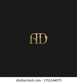 Elegant luxury trendy unique artistic black and golden color AD DA initial based letter icon logo.