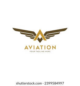 elegant luxury V and A letter logo with wing elements