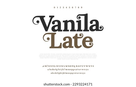 Elegant luxury vanilalate abstract digital technology logo font alphabet. Minimal modern urban fonts for logo, brand etc. Typography typeface uppercase lowercase and number. vector illustration