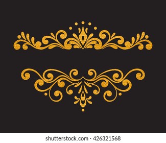 Elegant luxury vintage gold floral hand drawn decorative border or frame on black background. Refined vignette element for banner, invitation, menu, postcard, greeting card, flyer. Vector illustration