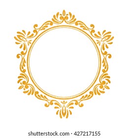 Elegant Luxury Vintage Hexagon Gold Floral Frame On White Background. Refined Hand Drawn Border Template For Greeting Card, Postcard, Invitation, Banner, Flyer, Poster. Vector Illustration.