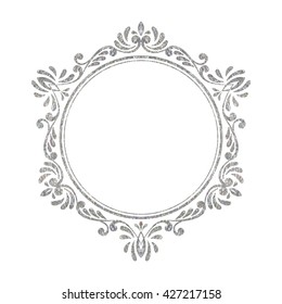 Elegant Luxury Vintage Hexagon Silver Floral Frame On White Background. Refined Hand Drawn Border Template For Greeting Card, Postcard, Invitation, Banner, Flyer, Poster. Vector Illustration.