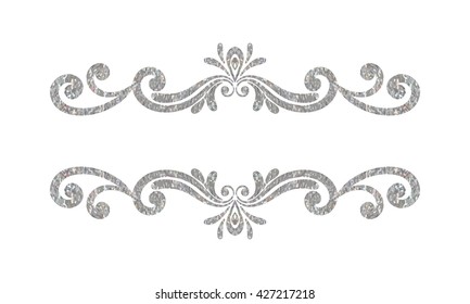 Elegant luxury vintage silver floral hand drawn decorative border or frame on white background. Refined vignette element for banner, invitation, menu, postcard, greeting card. Vector illustration.