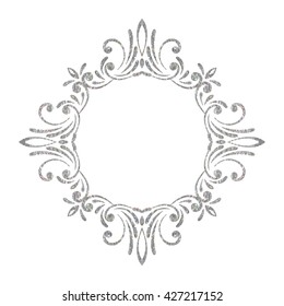 Elegant luxury vintage square silver floral frame on white background. Refined hand drawn border template for greeting card, postcard, invitation, banner, flyer, poster. Vector illustration.