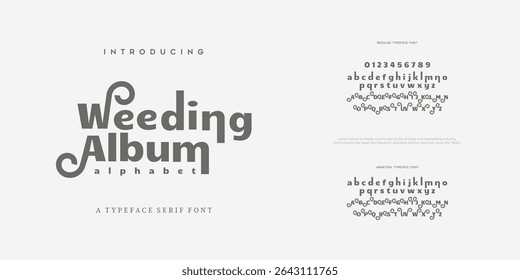 Elegant luxury wedding alphabet letters font with tails. Typography elegant classic serif fonts and number decorative vintage retro concept for logo branding. vector illustration 
