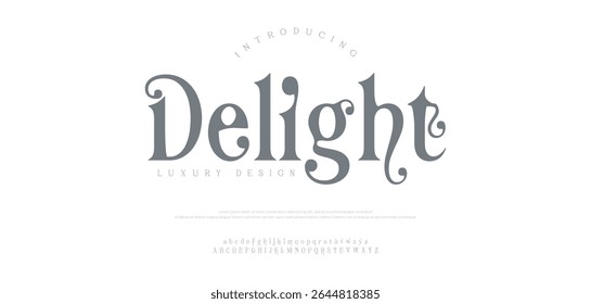 Elegant luxury wedding alphabet logo font with tails. Typography modern classic serif fonts and number decorative vintage retro logos branding. vector illustration
