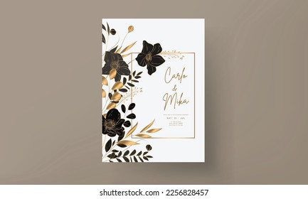 elegant luxury wedding invitation card with gold floral