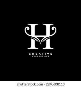 Elegant luxury white letter H logo design with creative unique flourish ornament. modern H icon. suitable for business, company, brand. promotion, boutique, hotel, restaurant, etc