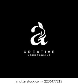 Elegant luxury white A letter logo vector design with leaf and flower decoration. A modern creative logo. boutique logo, business, company, wedding, etc