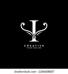 Elegant luxury white letter I logo design with creative unique flourish ornament. modern I icon. suitable for business, company, brand. promotion, boutique, hotel, restaurant, etc