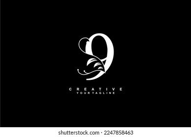 
Elegant luxury white number 9 logo design with beautiful ornament. monogram 9. typography 9. suitable for logo of business, company, brand, boutique, hotel, celebration, birthday, age etc