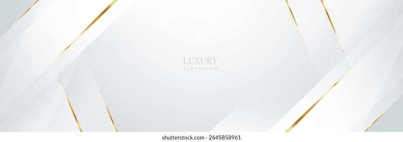 Elegante luxo branco vetor fundo decorado com linhas douradas. Horizontal com espaço para texto. Faixa, apresentação, modelo.