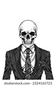 Elegant   macabre  skull wearing suit illustration for unique   edgy logo design