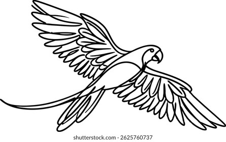 Elegant Macaw Parrot Flying Illustration In Simple Black Outline Style