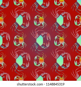 Elegant magian crab multicolor background seamless.